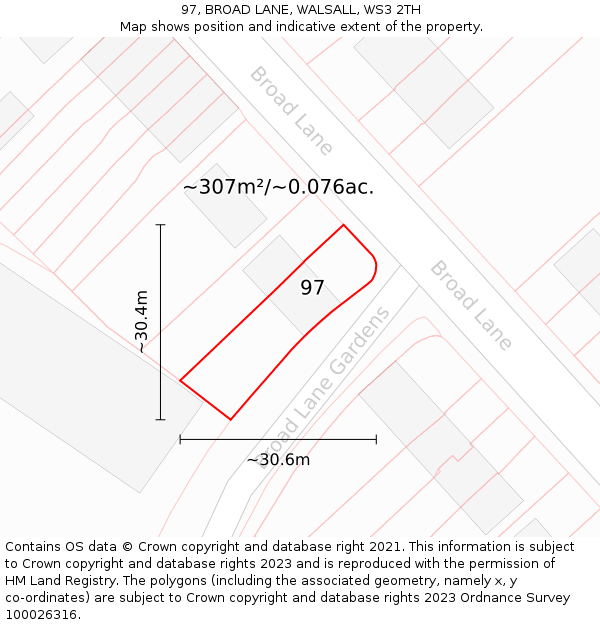 97, BROAD LANE, WALSALL, WS3 2TH: Plot and title map