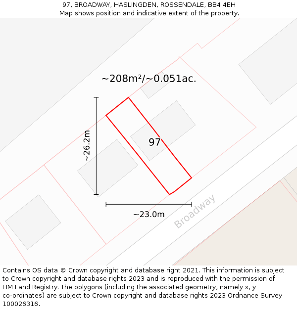 97, BROADWAY, HASLINGDEN, ROSSENDALE, BB4 4EH: Plot and title map