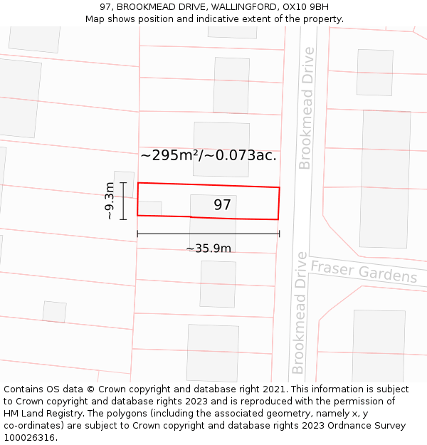 97, BROOKMEAD DRIVE, WALLINGFORD, OX10 9BH: Plot and title map