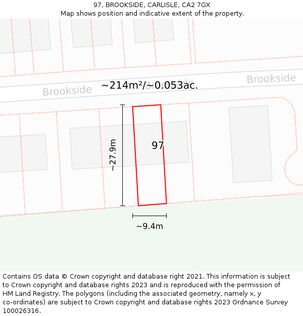 97, BROOKSIDE, CARLISLE, CA2 7GX: Plot and title map