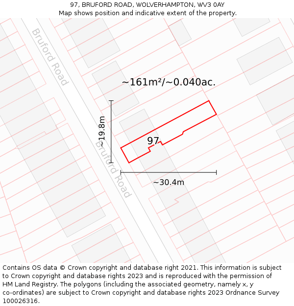 97, BRUFORD ROAD, WOLVERHAMPTON, WV3 0AY: Plot and title map