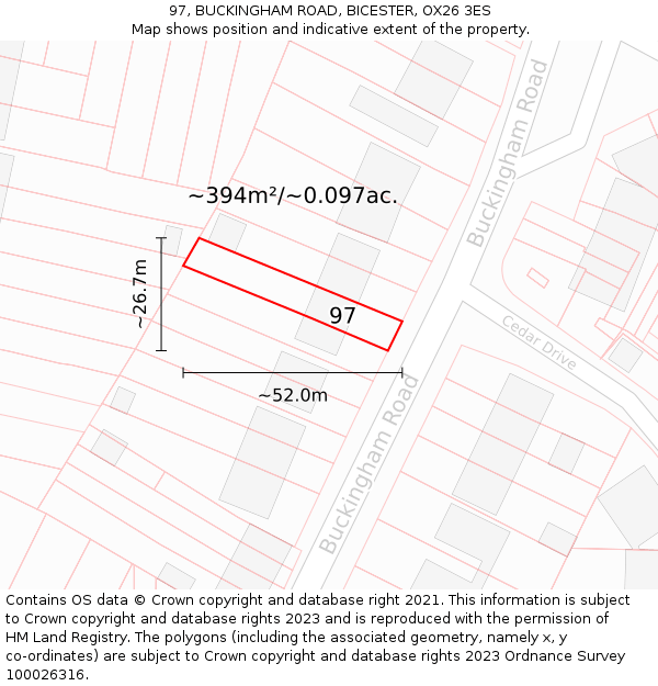 97, BUCKINGHAM ROAD, BICESTER, OX26 3ES: Plot and title map
