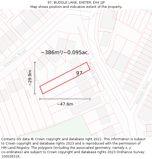 97, BUDDLE LANE, EXETER, EX4 1JP: Plot and title map
