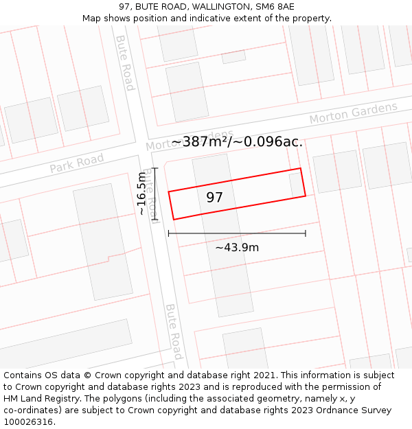 97, BUTE ROAD, WALLINGTON, SM6 8AE: Plot and title map