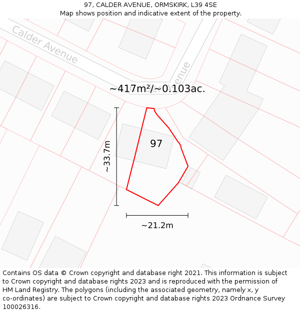 97, CALDER AVENUE, ORMSKIRK, L39 4SE: Plot and title map