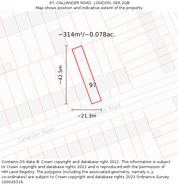 97, CALLANDER ROAD, LONDON, SE6 2QB: Plot and title map