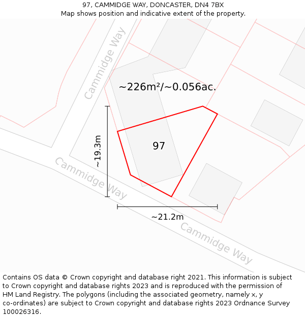 97, CAMMIDGE WAY, DONCASTER, DN4 7BX: Plot and title map
