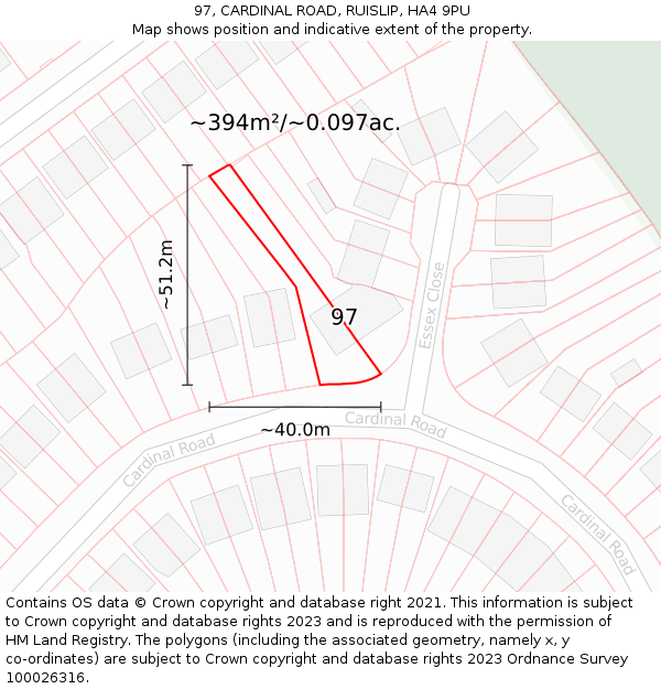 97, CARDINAL ROAD, RUISLIP, HA4 9PU: Plot and title map