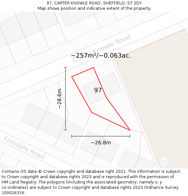 97, CARTER KNOWLE ROAD, SHEFFIELD, S7 2DY: Plot and title map