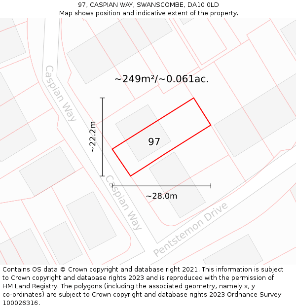 97, CASPIAN WAY, SWANSCOMBE, DA10 0LD: Plot and title map