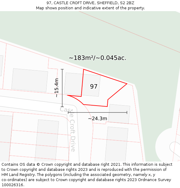 97, CASTLE CROFT DRIVE, SHEFFIELD, S2 2BZ: Plot and title map