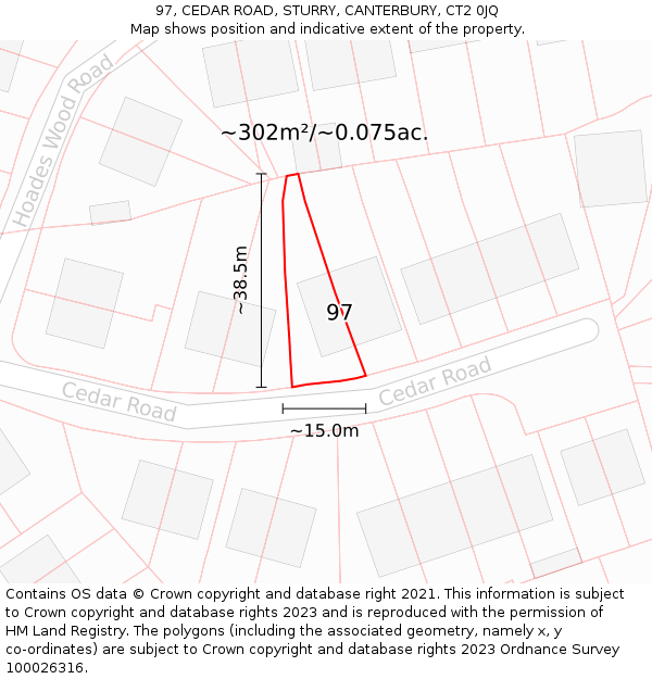 97, CEDAR ROAD, STURRY, CANTERBURY, CT2 0JQ: Plot and title map