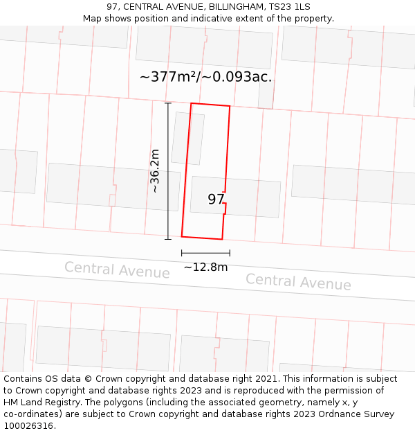 97, CENTRAL AVENUE, BILLINGHAM, TS23 1LS: Plot and title map