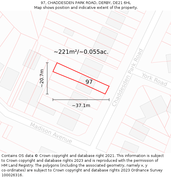 97, CHADDESDEN PARK ROAD, DERBY, DE21 6HL: Plot and title map
