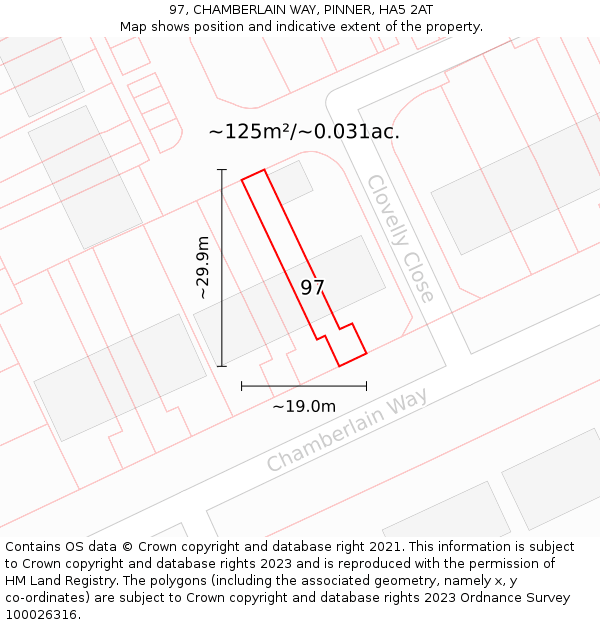 97, CHAMBERLAIN WAY, PINNER, HA5 2AT: Plot and title map