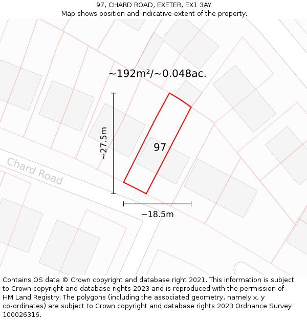 97, CHARD ROAD, EXETER, EX1 3AY: Plot and title map