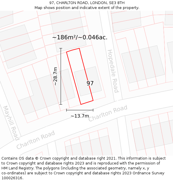 97, CHARLTON ROAD, LONDON, SE3 8TH: Plot and title map