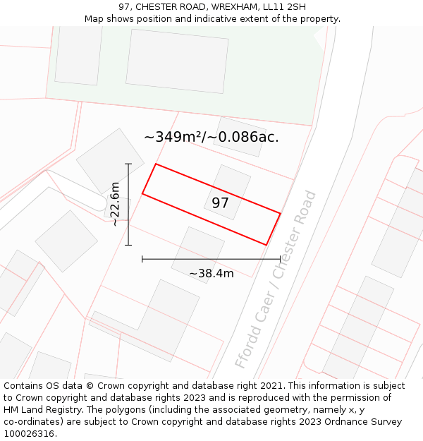 97, CHESTER ROAD, WREXHAM, LL11 2SH: Plot and title map
