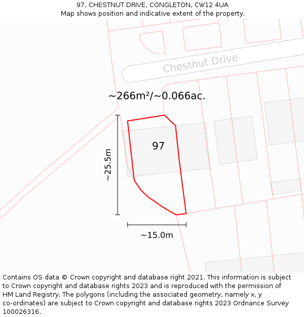 97, CHESTNUT DRIVE, CONGLETON, CW12 4UA: Plot and title map