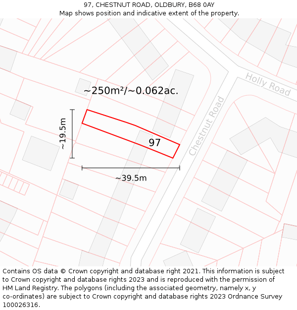 97, CHESTNUT ROAD, OLDBURY, B68 0AY: Plot and title map