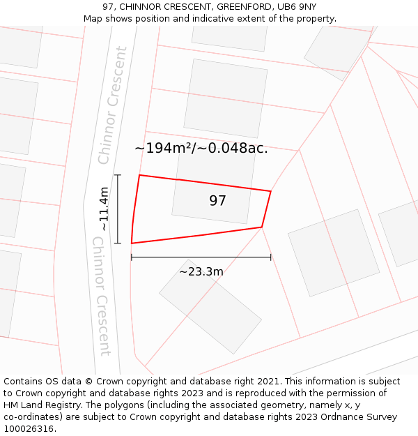97, CHINNOR CRESCENT, GREENFORD, UB6 9NY: Plot and title map