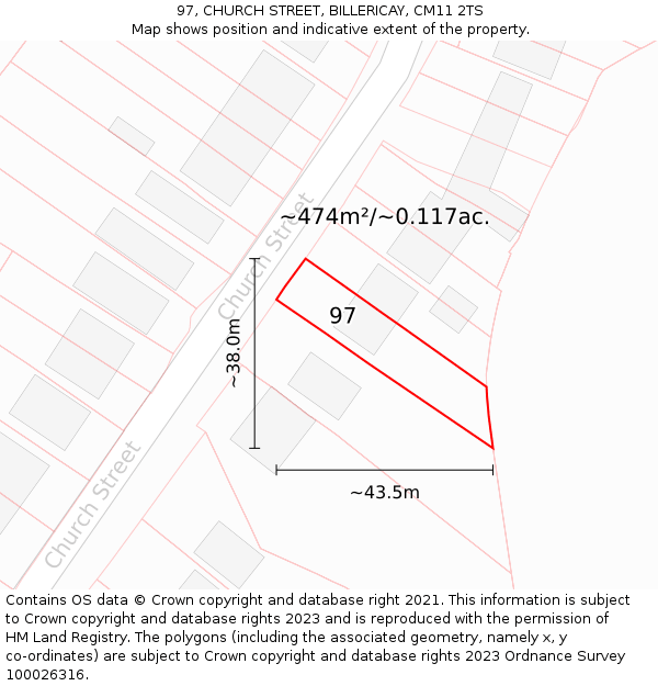 97, CHURCH STREET, BILLERICAY, CM11 2TS: Plot and title map