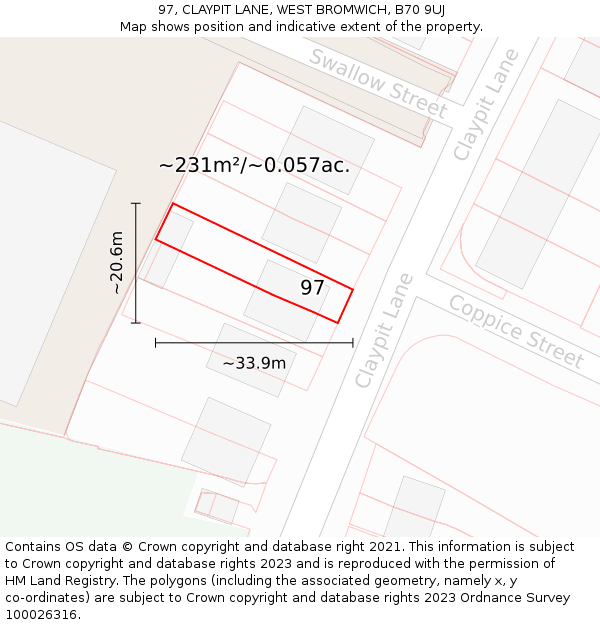 97, CLAYPIT LANE, WEST BROMWICH, B70 9UJ: Plot and title map