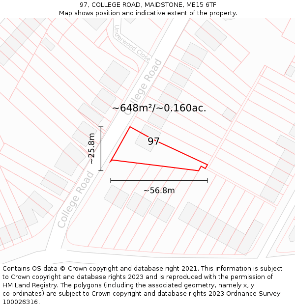 97, COLLEGE ROAD, MAIDSTONE, ME15 6TF: Plot and title map