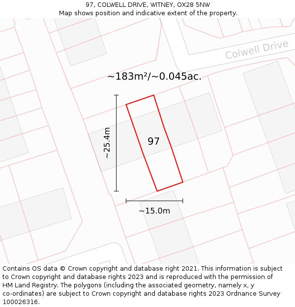 97, COLWELL DRIVE, WITNEY, OX28 5NW: Plot and title map