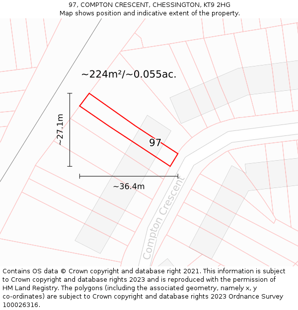97, COMPTON CRESCENT, CHESSINGTON, KT9 2HG: Plot and title map
