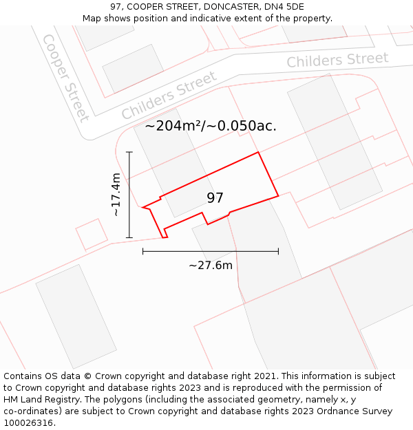 97, COOPER STREET, DONCASTER, DN4 5DE: Plot and title map