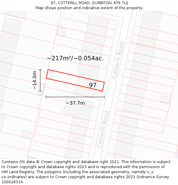 97, COTTERILL ROAD, SURBITON, KT6 7UJ: Plot and title map