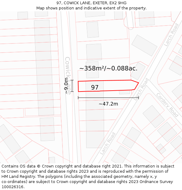 97, COWICK LANE, EXETER, EX2 9HG: Plot and title map