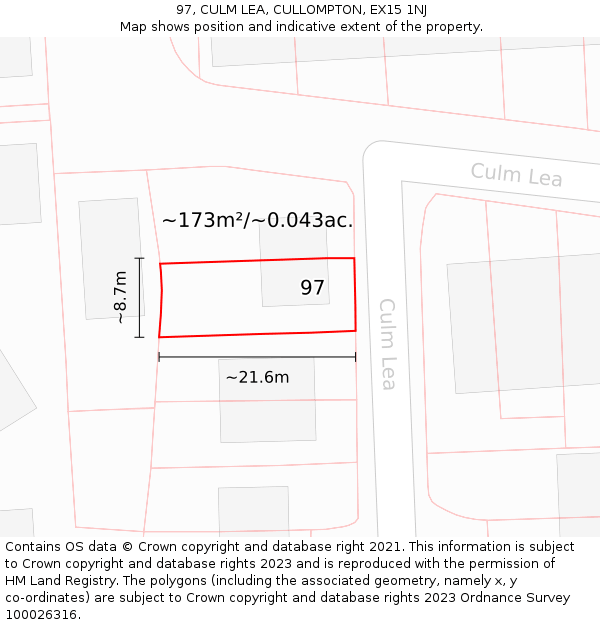 97, CULM LEA, CULLOMPTON, EX15 1NJ: Plot and title map