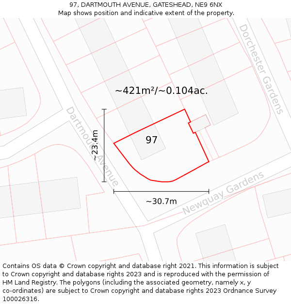 97, DARTMOUTH AVENUE, GATESHEAD, NE9 6NX: Plot and title map