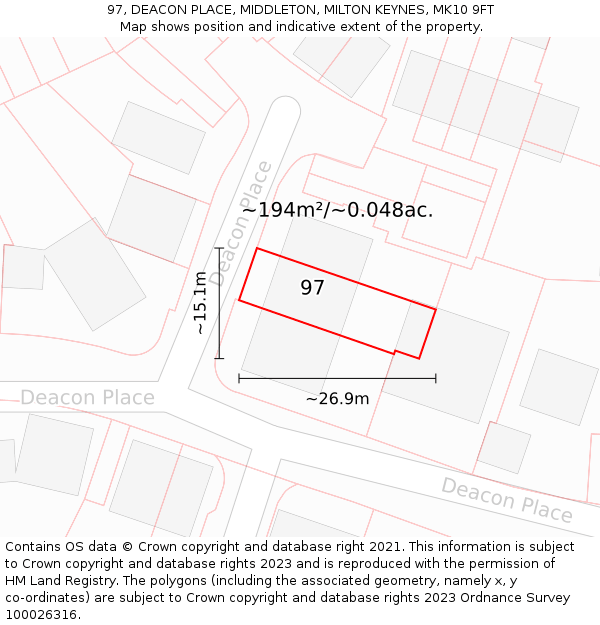 97, DEACON PLACE, MIDDLETON, MILTON KEYNES, MK10 9FT: Plot and title map