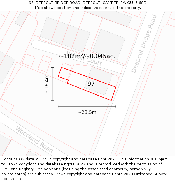97, DEEPCUT BRIDGE ROAD, DEEPCUT, CAMBERLEY, GU16 6SD: Plot and title map