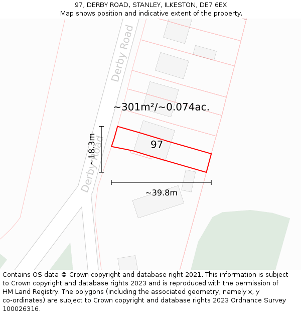 97, DERBY ROAD, STANLEY, ILKESTON, DE7 6EX: Plot and title map