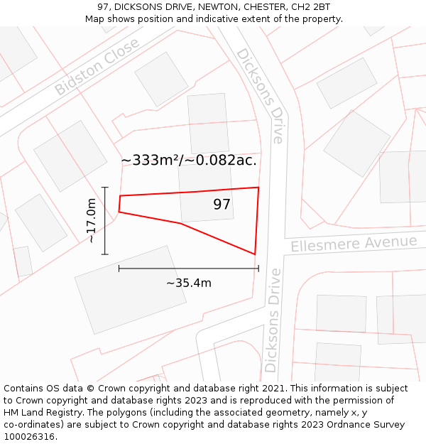97, DICKSONS DRIVE, NEWTON, CHESTER, CH2 2BT: Plot and title map