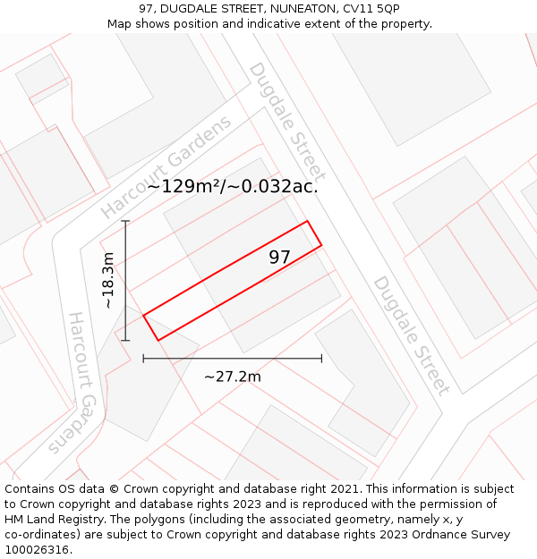 97, DUGDALE STREET, NUNEATON, CV11 5QP: Plot and title map