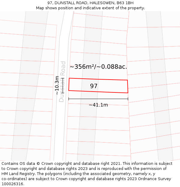 97, DUNSTALL ROAD, HALESOWEN, B63 1BH: Plot and title map