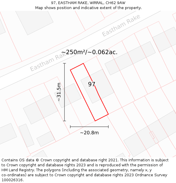97, EASTHAM RAKE, WIRRAL, CH62 9AW: Plot and title map