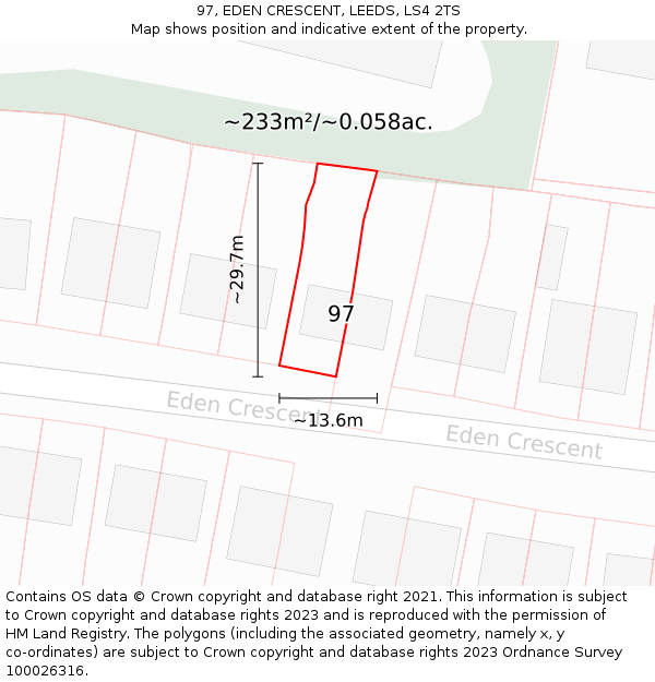 97, EDEN CRESCENT, LEEDS, LS4 2TS: Plot and title map