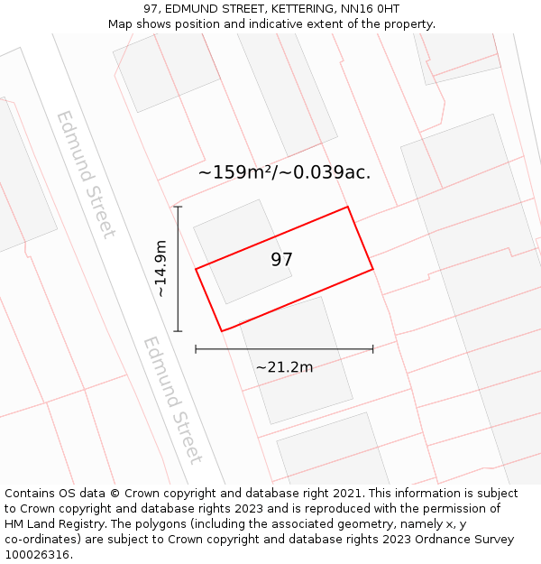 97, EDMUND STREET, KETTERING, NN16 0HT: Plot and title map