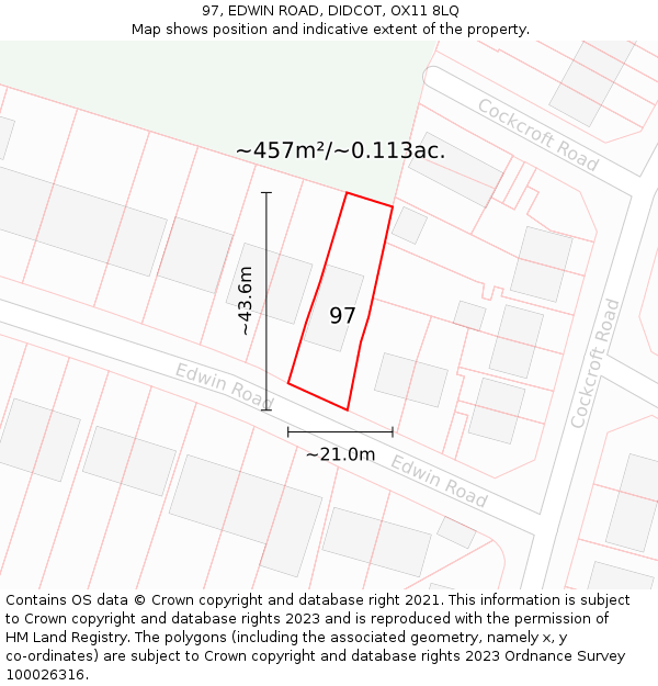 97, EDWIN ROAD, DIDCOT, OX11 8LQ: Plot and title map
