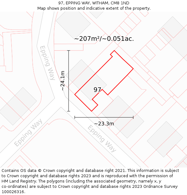97, EPPING WAY, WITHAM, CM8 1ND: Plot and title map