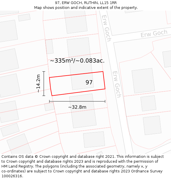 97, ERW GOCH, RUTHIN, LL15 1RR: Plot and title map