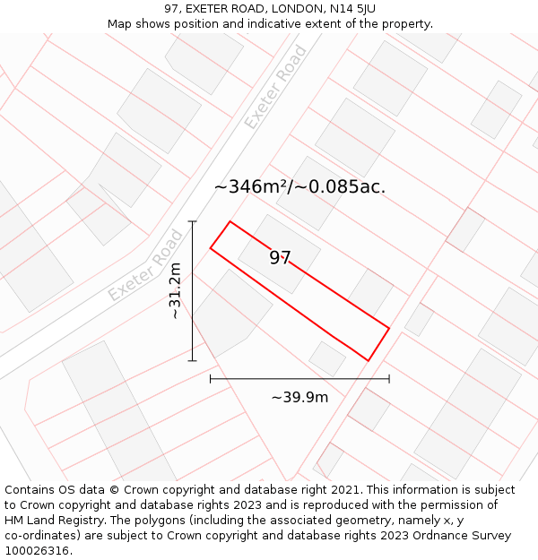 97, EXETER ROAD, LONDON, N14 5JU: Plot and title map