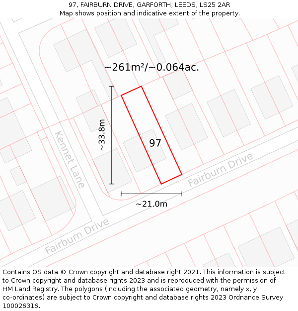97, FAIRBURN DRIVE, GARFORTH, LEEDS, LS25 2AR: Plot and title map