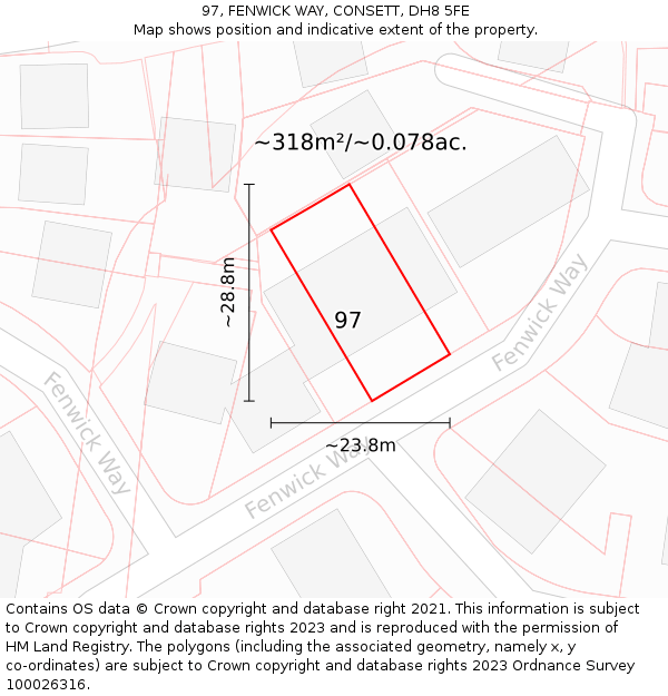 97, FENWICK WAY, CONSETT, DH8 5FE: Plot and title map